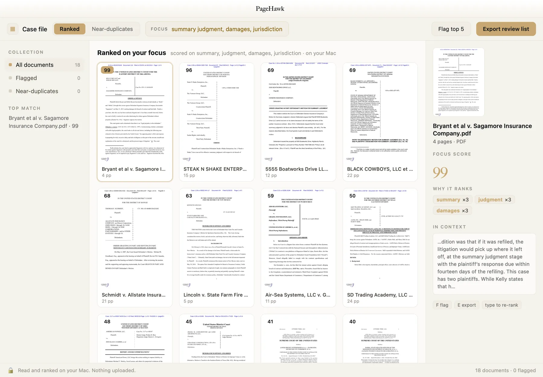 PageHawk ranking eighteen federal court opinions on summary judgment, damages and jurisdiction.